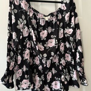 Maison Jules Pink Flutter Sleeve Ruffled Blouse